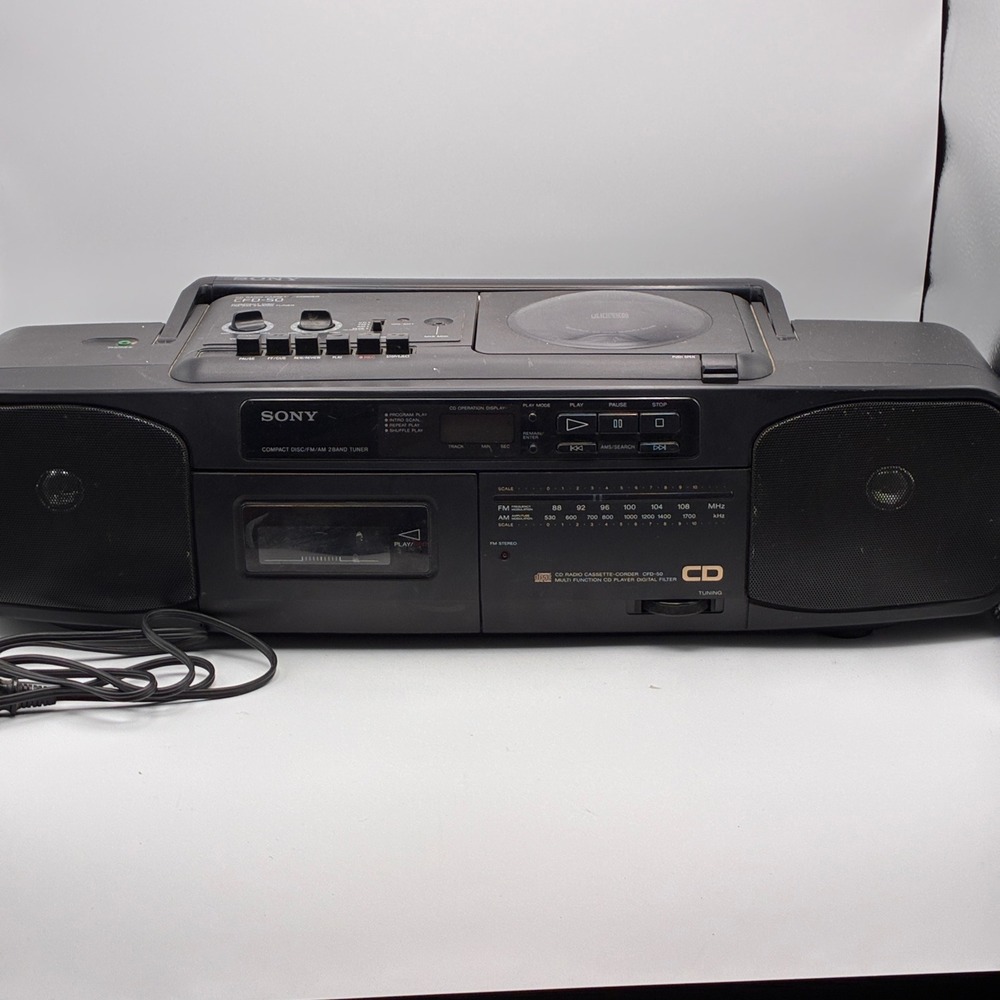 Sony CFD-50 CD Radio Cassette-Corder Boombox Black Vintage Portable Audio Tuner